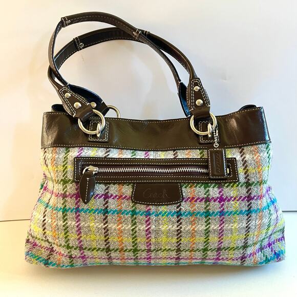 COACH Penelope Tattersall Colorful Plaid Wool Shoulder Bag, Purse - Picture 1 of 10